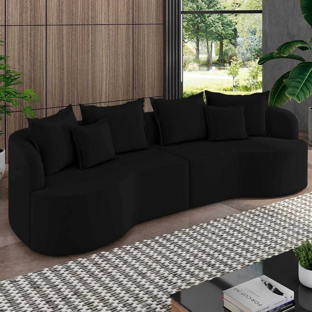 Sofá 4 Lugares 270cm Orgânico Quito K04 Veludo Preto - Mpozenato - 7