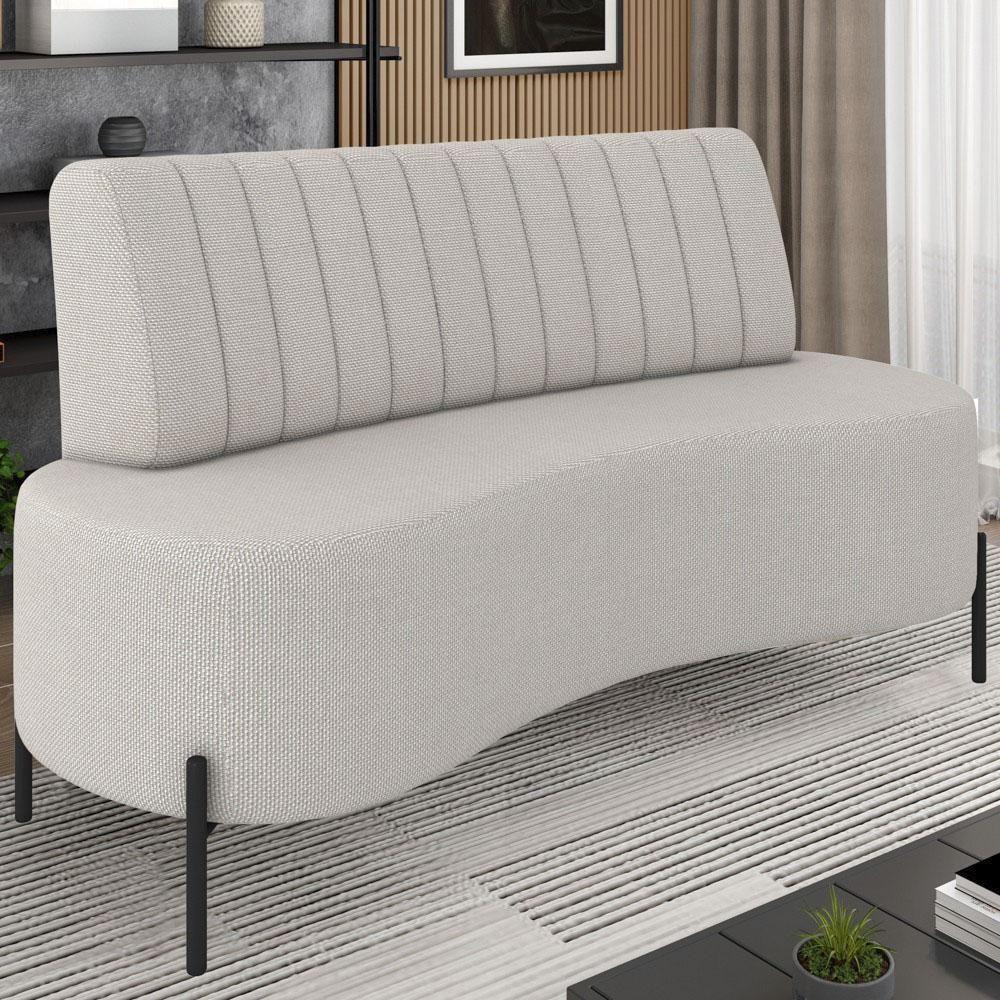 Sofá 2 Lugares 135cm Pés Aço Preto Tamar K04 Linho Areia - Mpozenato - 6