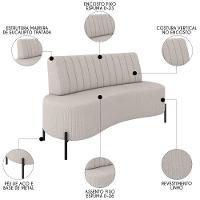 Sofá 2 Lugares 135cm Pés Aço Preto Tamar K04 Linho Areia - Mpozenato