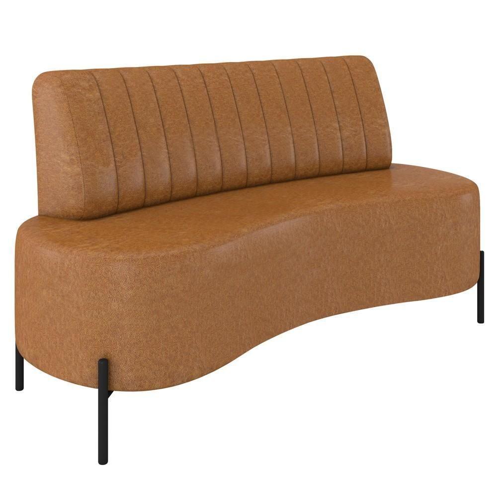 Sofá 2 Lugares 135cm Pés Aço Preto Tamar K04 Sintético Camel - Mpozenato - 1