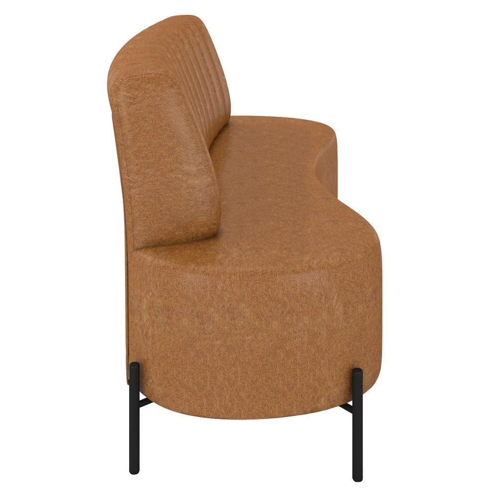 Sofá 2 Lugares 135cm Pés Aço Preto Tamar K04 Sintético Camel - Mpozenato - 6