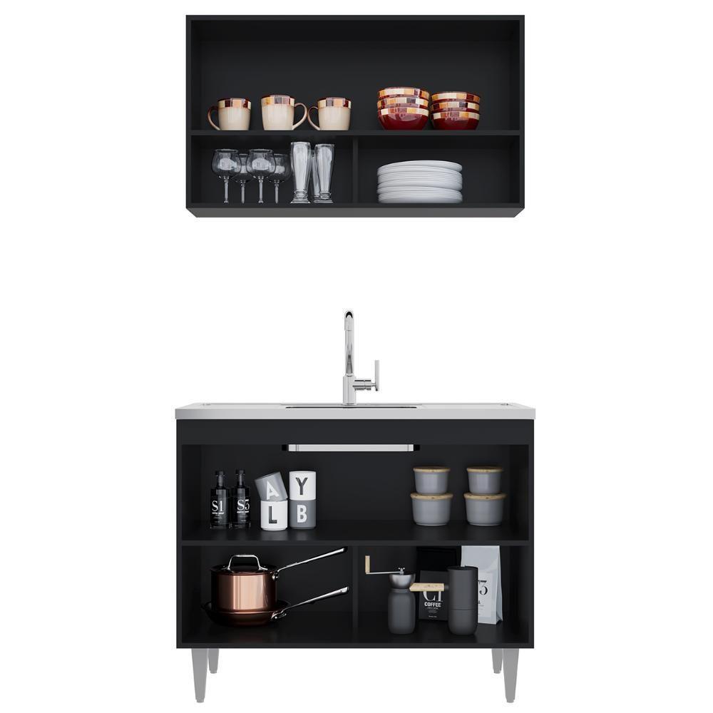 Armário De Cozinha Com Nicho Cp01 E Pia 100cm Z34 Preto/grafite - Mpozenato - 3