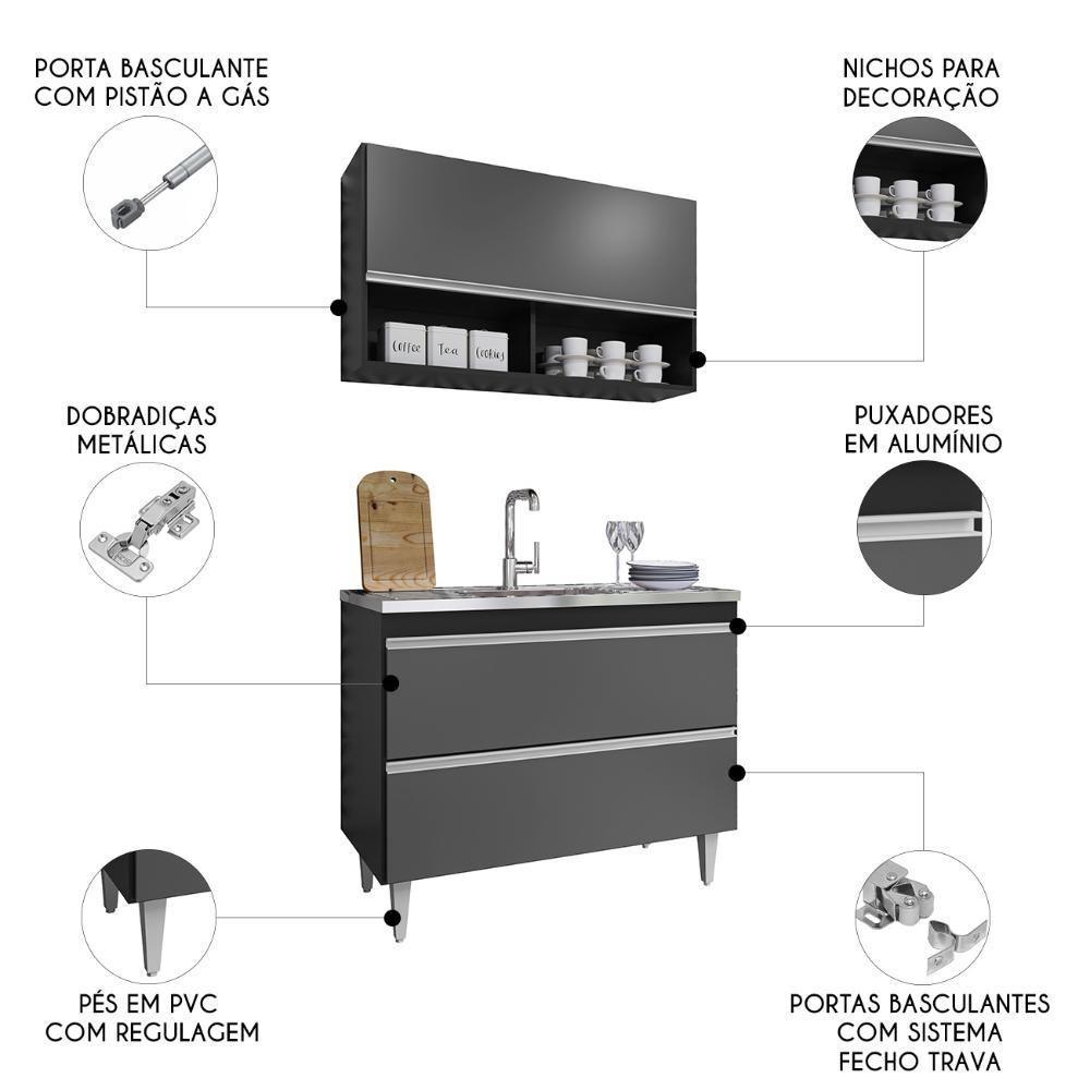 Armário De Cozinha Com Nicho Cp01 E Pia 100cm Z34 Preto/grafite - Mpozenato - 5