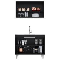 Armário De Cozinha Com Nicho Cp01 E Pia 100cm Z34 Preto/grafite - Mpozenato - 3