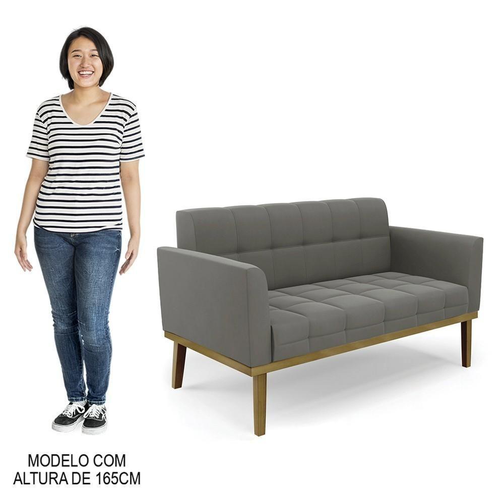 Sofá Namoradeira E 2 Poltronas Base Madeira Castanho Ana Suede Grafite - Ibiza - 5