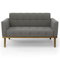 Sofá Namoradeira E 2 Poltronas Base Madeira Castanho Ana Suede Grafite - Ibiza - 7