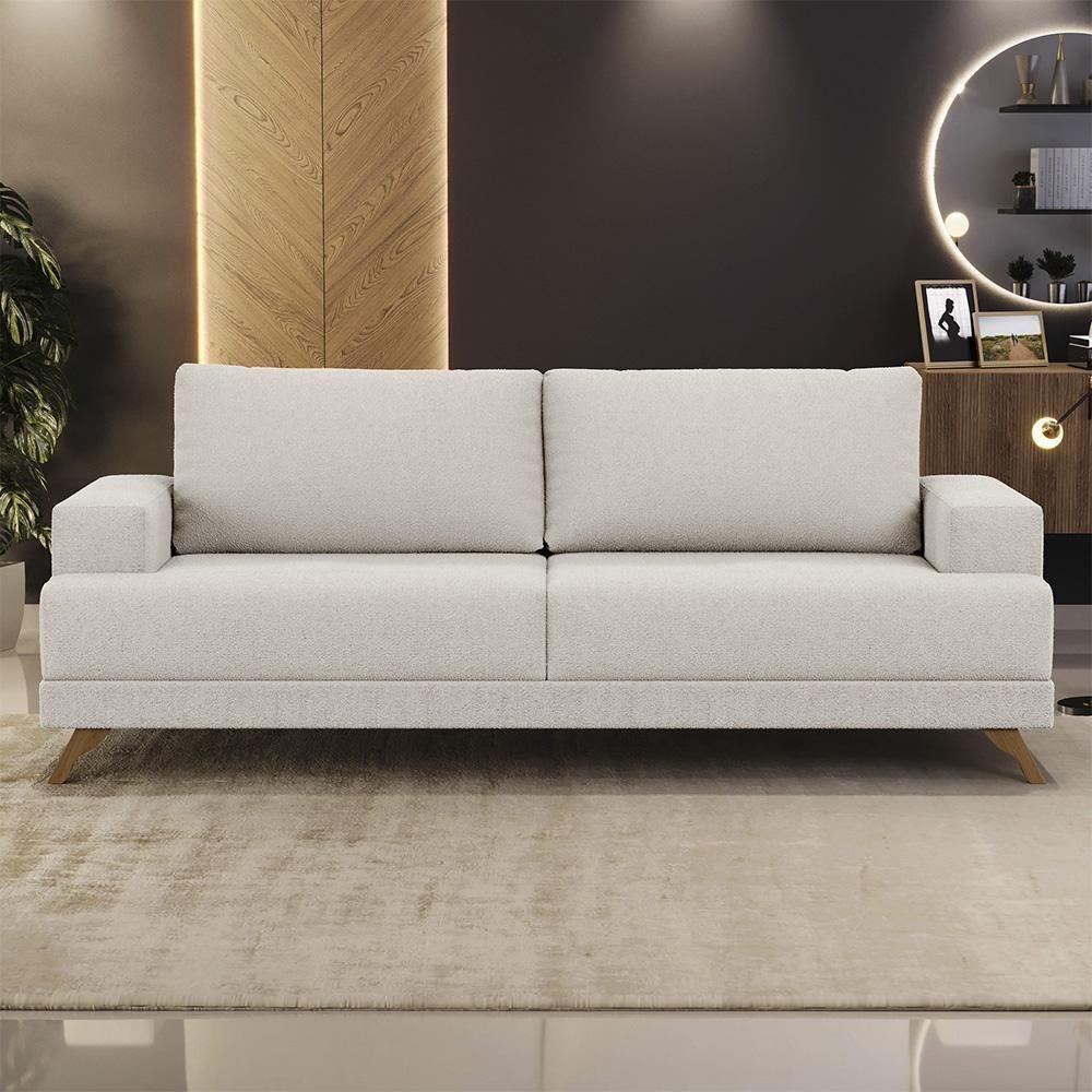 Sofá 3 Lugares 200cm Living Pés Curvos Santi D05 Boucle Creme - Mpozenato - 2