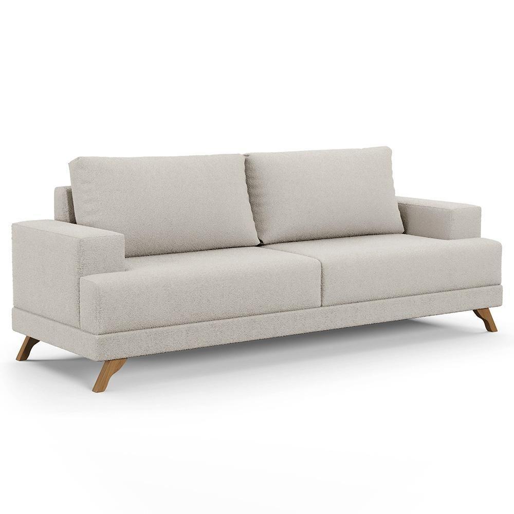 Sofá 3 Lugares 200cm Living Pés Curvos Santi D05 Boucle Creme - Mpozenato - 7