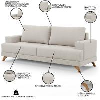 Sofá 3 Lugares 200cm Living Pés Curvos Santi D05 Boucle Creme - Mpozenato - 3