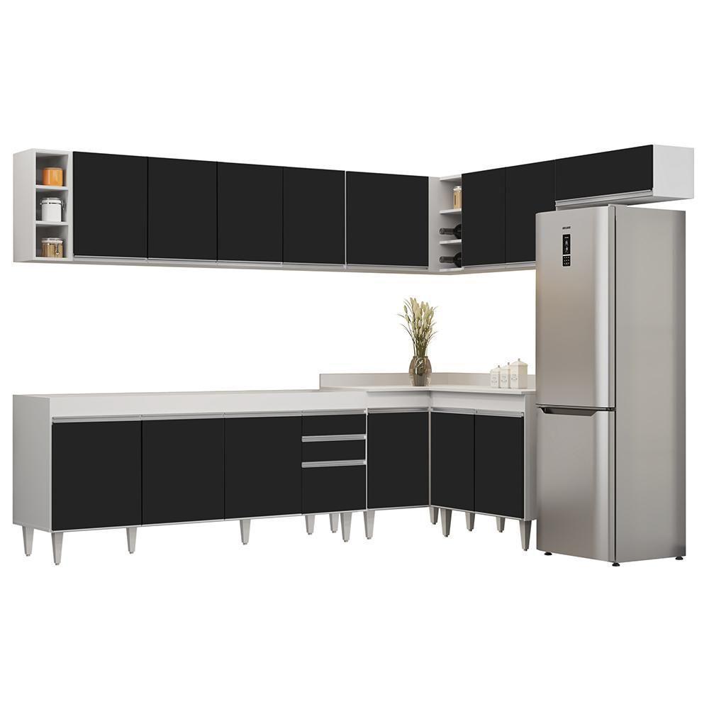 Armário De Cozinha Modulado De Canto 8 Peças Cp25 Balcão Sem Tampo Branco/preto - Lumil - 1