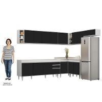 Armário De Cozinha Modulado De Canto 8 Peças Cp25 Balcão Sem Tampo Branco/preto - Lumil - 5
