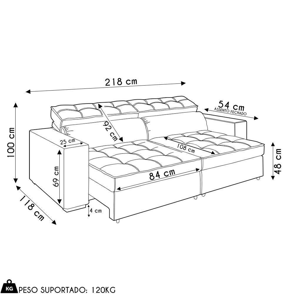 Sofá Retrátil Reclinável 3 Lugares 218cm Vick M22 Suede Bege - Mpozenato - 4