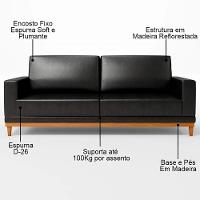 Sofá 3 Lugares 180cm Living Sala De Estar Kayrós D05 Sintético Preto - Mpozenato - 3