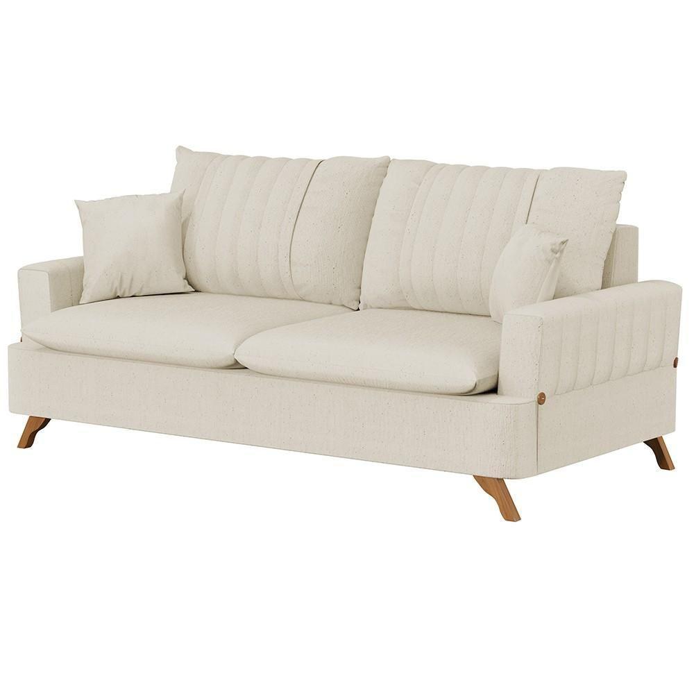 Sofá 160cm 2 Lugares Com Almofadas Pés Curvos Veras Linho D05 Cru - Mpozenato - 7