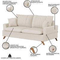 Sofá 160cm 2 Lugares Com Almofadas Pés Curvos Veras Linho D05 Cru - Mpozenato