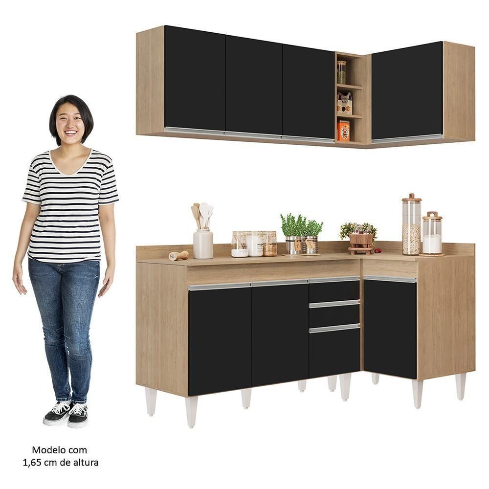 Armário De Cozinha Modulado De Canto Esquerdo 4 Peças Cp47 Balcão Com Tampo Castanho/preto - Lumil - 10