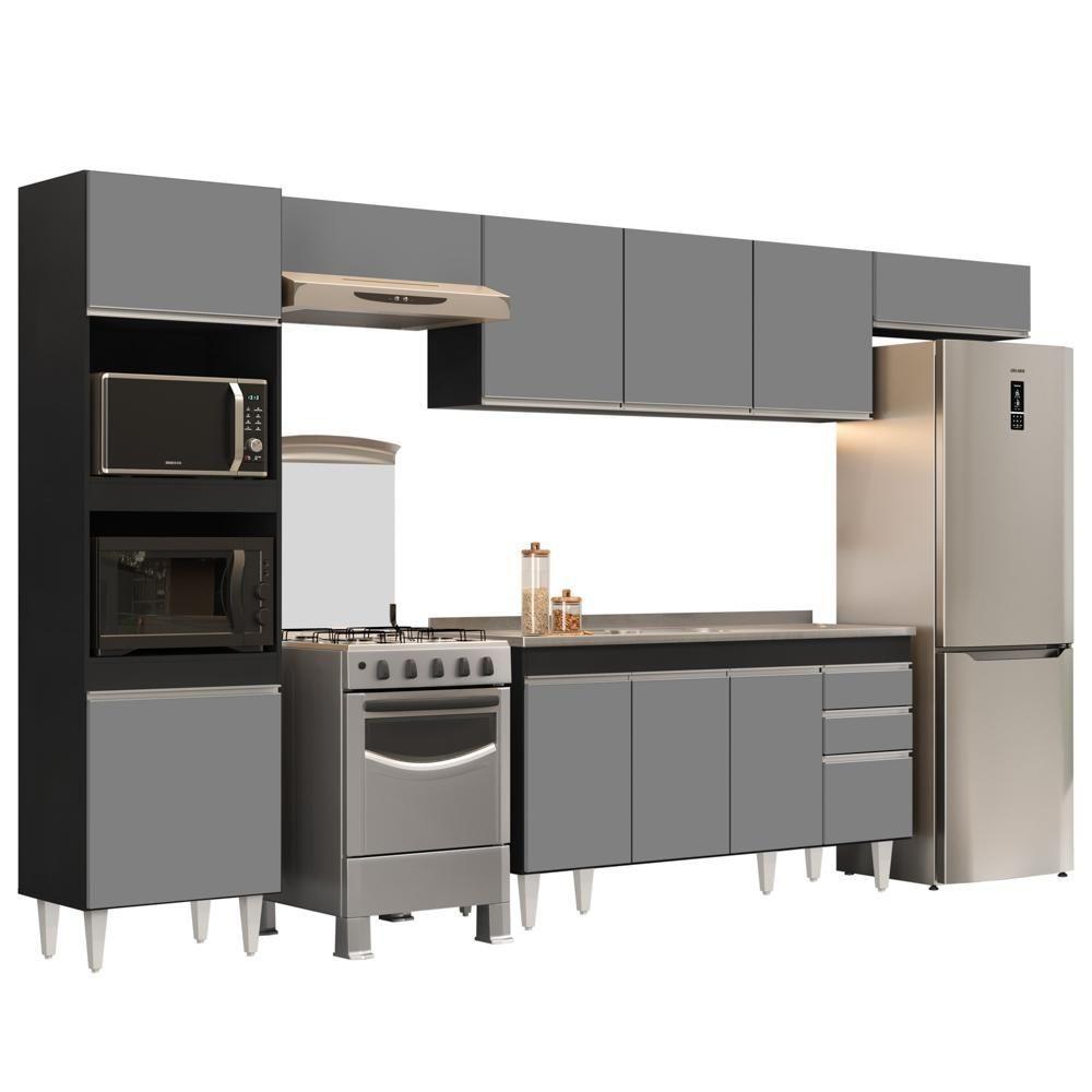 Armário De Cozinha Modulada 5 Peças Cp15 Balcão Com Pia Inox Preto/cinza - Lumil - 1