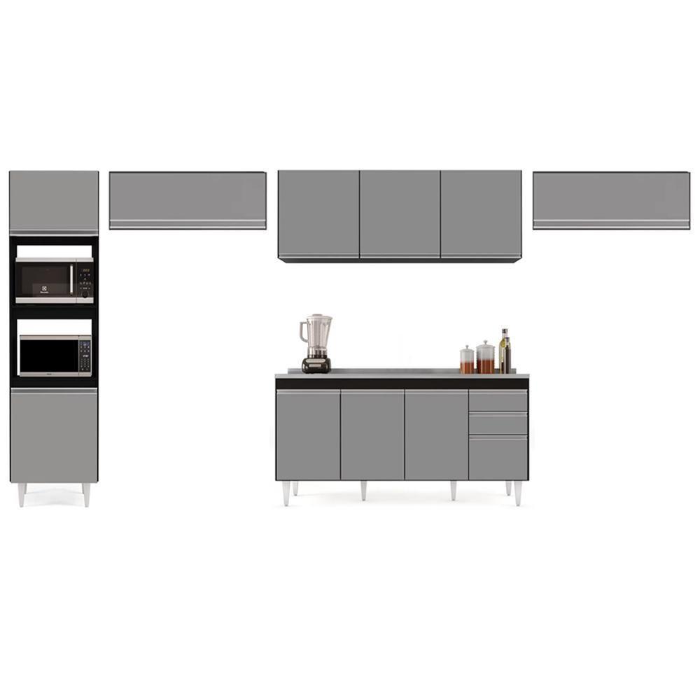 Armário De Cozinha Modulada 5 Peças Cp15 Balcão Com Pia Inox Preto/cinza - Lumil - 6