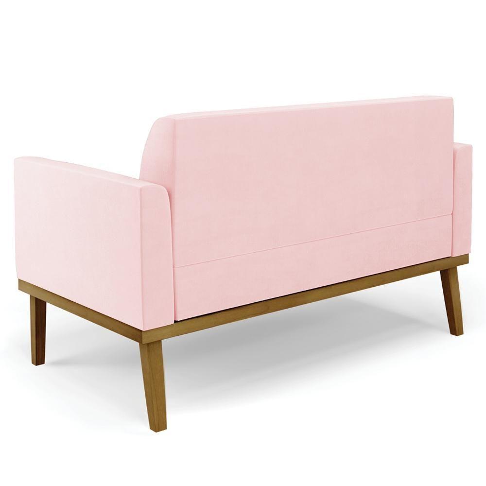 Sofá Namoradeira Base Madeira Castanho Maressa Suede Rosa Bebê - Ibiza - 5