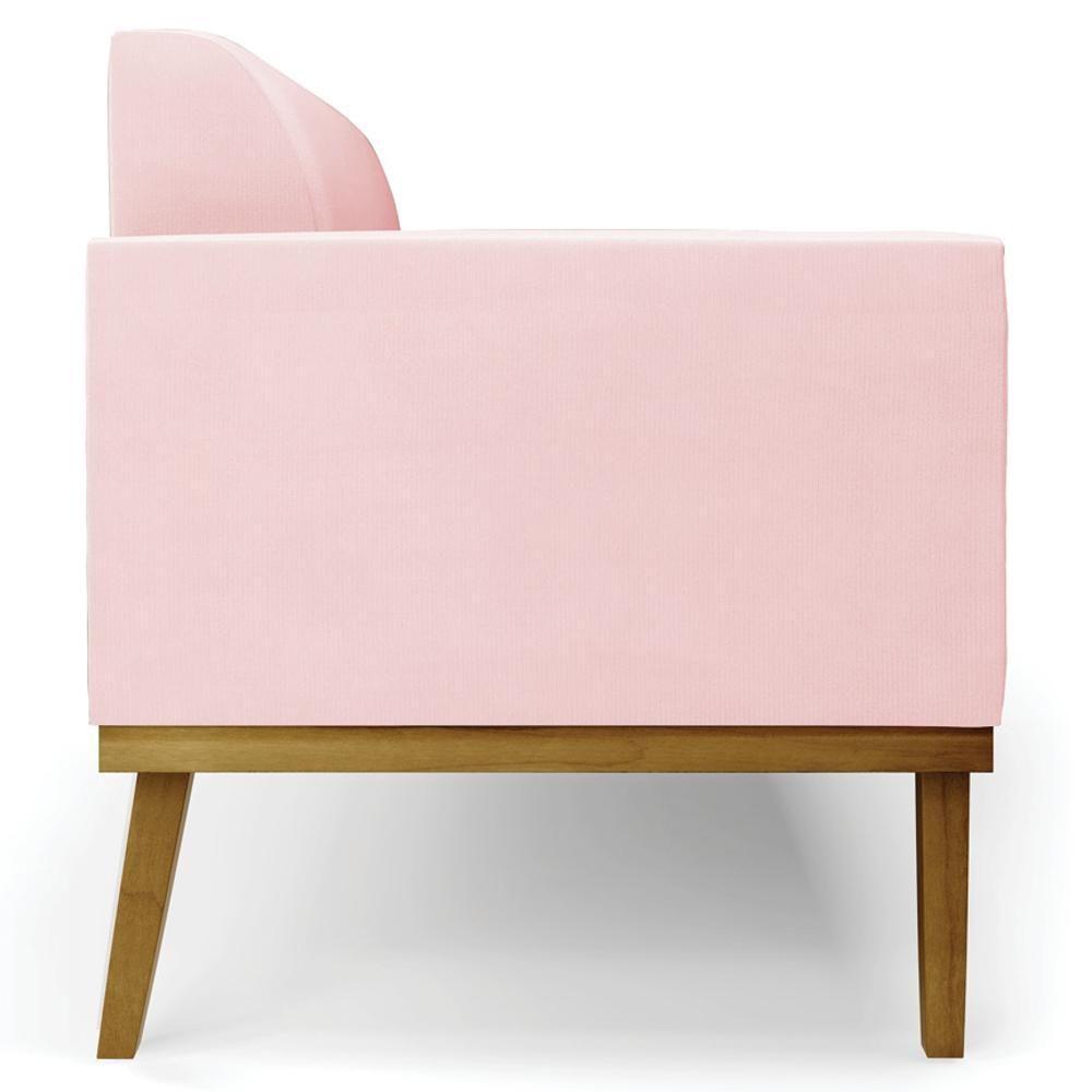 Sofá Namoradeira Base Madeira Castanho Maressa Suede Rosa Bebê - Ibiza - 6