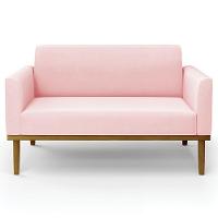 Sofá Namoradeira Base Madeira Castanho Maressa Suede Rosa Bebê - Ibiza - 7