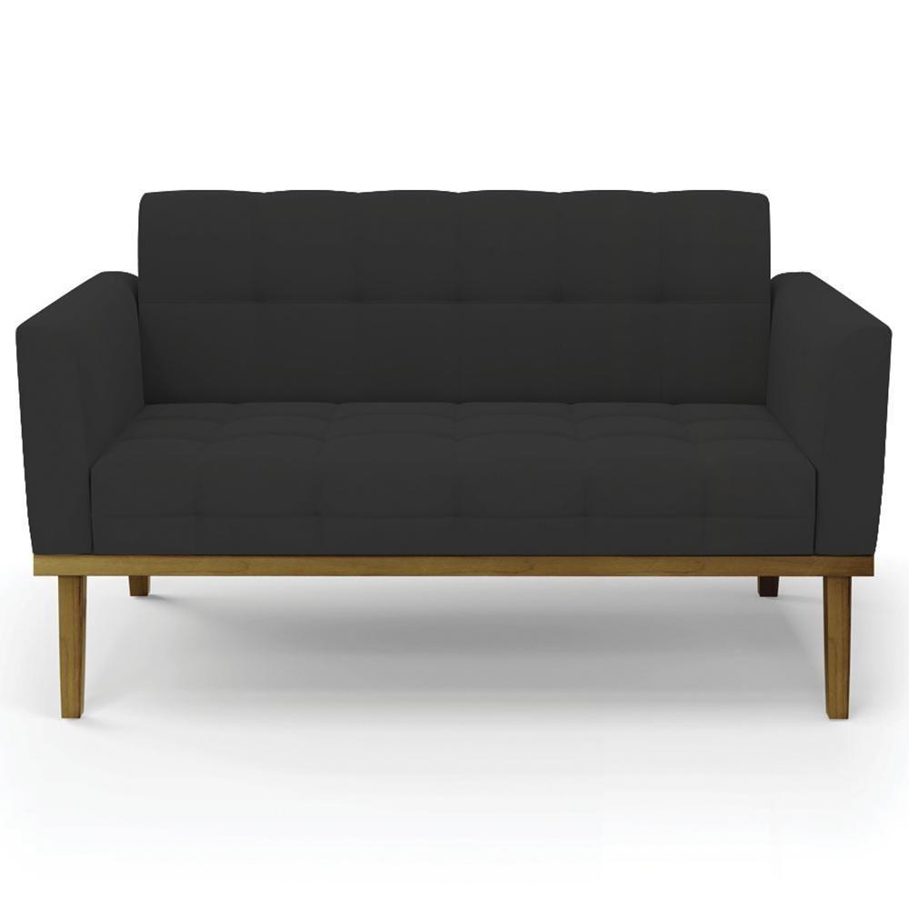 Sofá Namoradeira E 2 Poltronas Base Madeira Castanho Ana Veludo Preto - Ibiza - 8