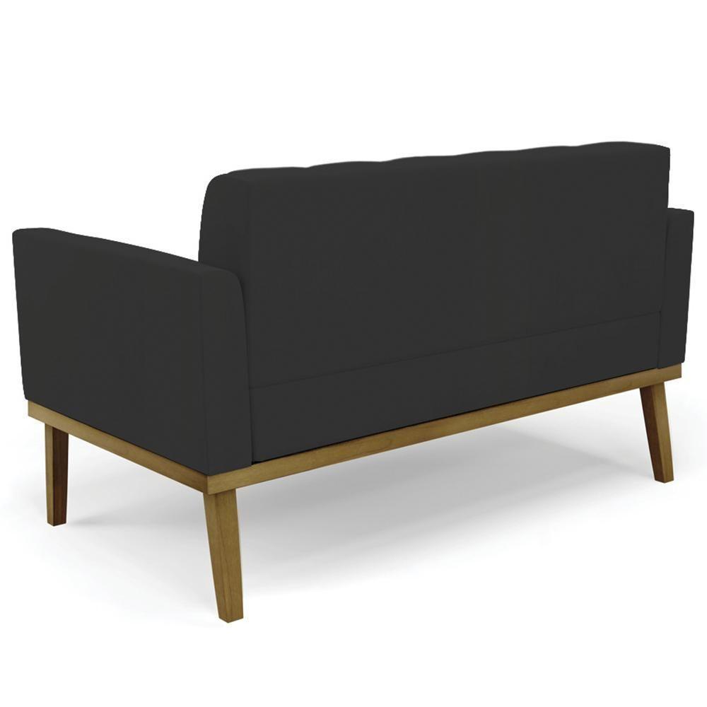 Sofá Namoradeira E 2 Poltronas Base Madeira Castanho Ana Veludo Preto - Ibiza - 9