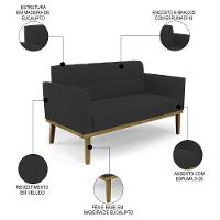 Sofá Namoradeira E 2 Poltronas Base Madeira Castanho Ana Veludo Preto - Ibiza - 3