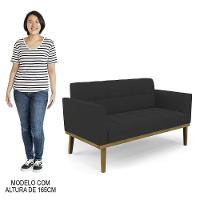 Sofá Namoradeira E 2 Poltronas Base Madeira Castanho Ana Veludo Preto - Ibiza - 6