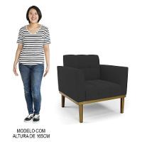 Sofá Namoradeira E 2 Poltronas Base Madeira Castanho Ana Veludo Preto - Ibiza - 7