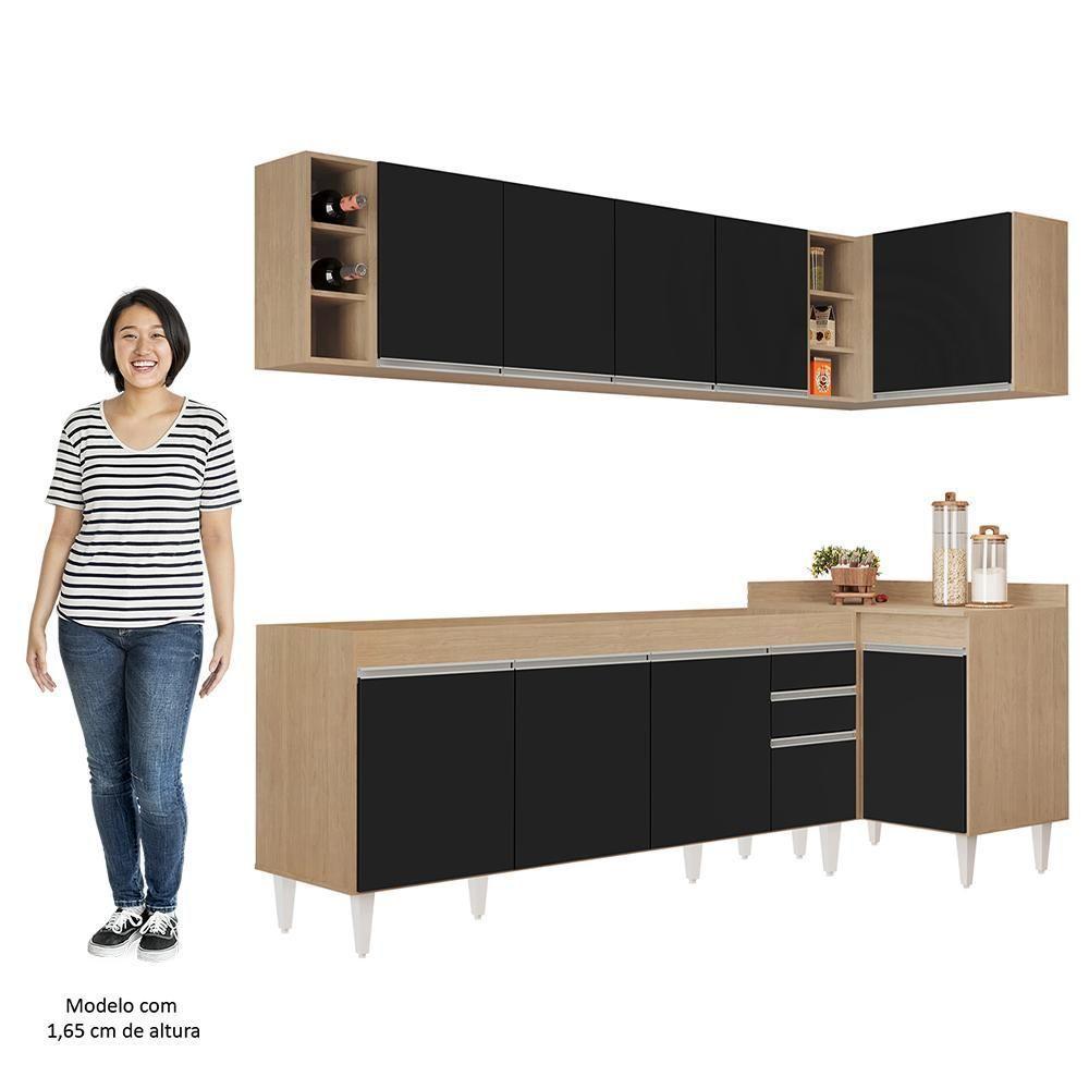 Armário De Cozinha Modulado De Canto Esquerdo 5 Peças Cp52 Balcão Sem Tampo Castanho/preto - Lumil - 5