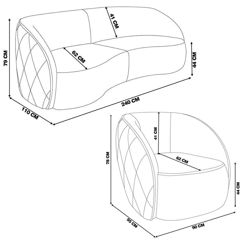 Sofá Decorativo 3 Lugares 240cm Com Almofadas E Poltrona Zion M22 Sintético Caramelo - Mpozenato - 4