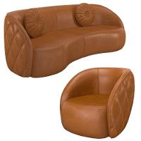 Sofá Decorativo 3 Lugares 240cm Com Almofadas E Poltrona Zion M22 Sintético Caramelo - Mpozenato - 1