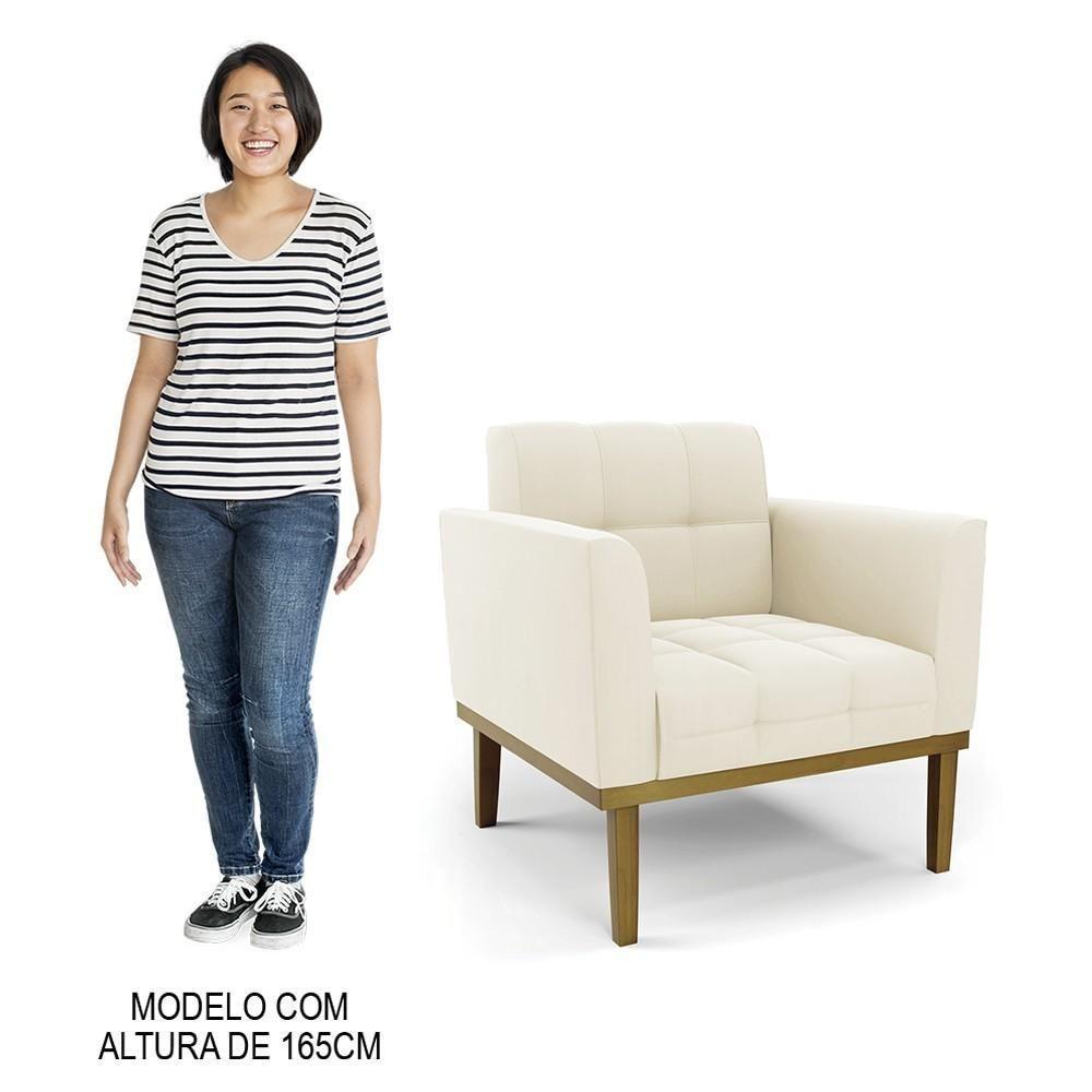 Sofá Namoradeira E 2 Poltronas Base Madeira Castanho Ana Veludo Bege - Ibiza - 7