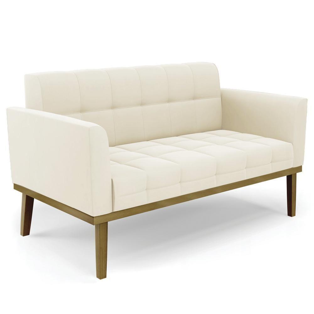 Sofá Namoradeira E 2 Poltronas Base Madeira Castanho Ana Veludo Bege - Ibiza - 9