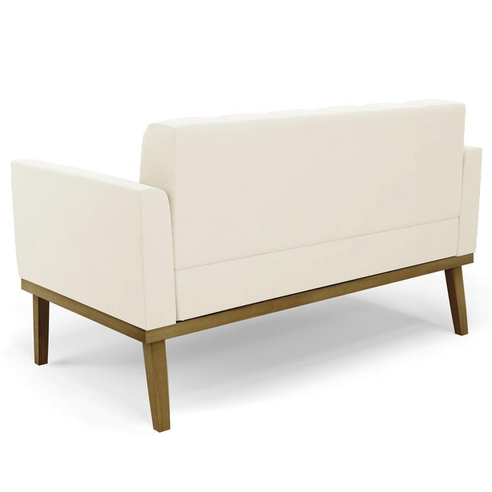 Sofá Namoradeira E 2 Poltronas Base Madeira Castanho Ana Veludo Bege - Ibiza - 10