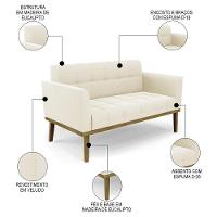 Sofá Namoradeira E 2 Poltronas Base Madeira Castanho Ana Veludo Bege - Ibiza - 3