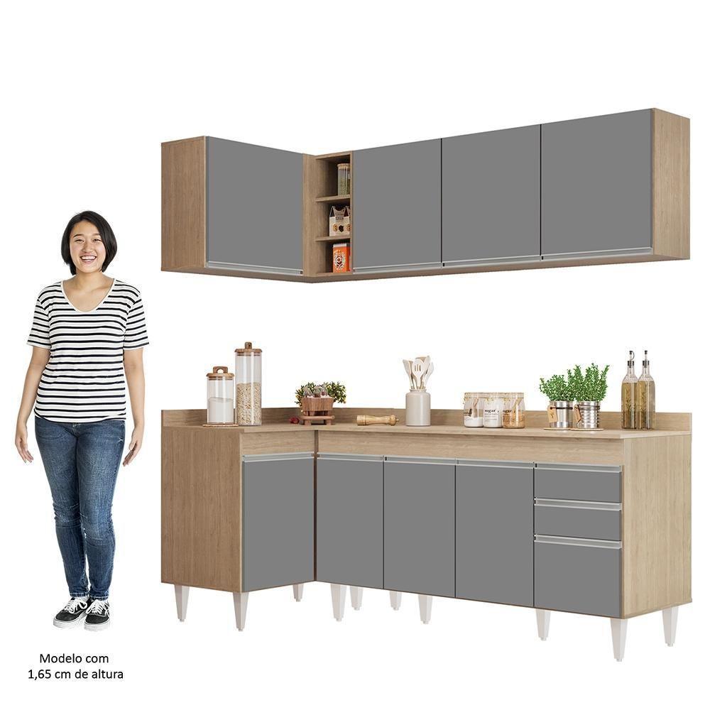 Armário De Cozinha Modulado De Canto Direito 4 Peças Cp41 Balcão Com Tampo Castanho/cinza - Lumil - 5