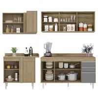 Armário De Cozinha Modulado De Canto Direito 4 Peças Cp41 Balcão Com Tampo Castanho/cinza - Lumil - 6