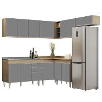 Armário De Cozinha Modulado De Canto 7 Peças Cp21 Com Pia Inox Castanho/cinza - Lumil - 1