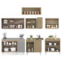 Armário De Cozinha Modulado De Canto 7 Peças Cp21 Com Pia Inox Castanho/cinza - Lumil - 2