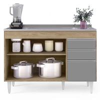 Armário De Cozinha Modulado De Canto 7 Peças Cp21 Com Pia Inox Castanho/cinza - Lumil - 3