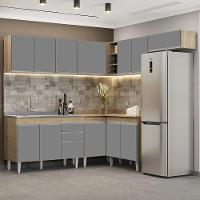 Armário De Cozinha Modulado De Canto 7 Peças Cp21 Com Pia Inox Castanho/cinza - Lumil - 5