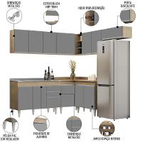 Armário De Cozinha Modulado De Canto 7 Peças Cp21 Com Pia Inox Castanho/cinza - Lumil - 6