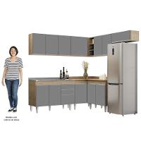 Armário De Cozinha Modulado De Canto 7 Peças Cp21 Com Pia Inox Castanho/cinza - Lumil - 9