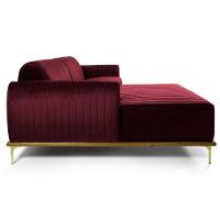 Sofá 320cm 5 Lugares Com Chaise Esquerdo Pés Gold Molino C-278 Veludo Marsala - Domi - 6