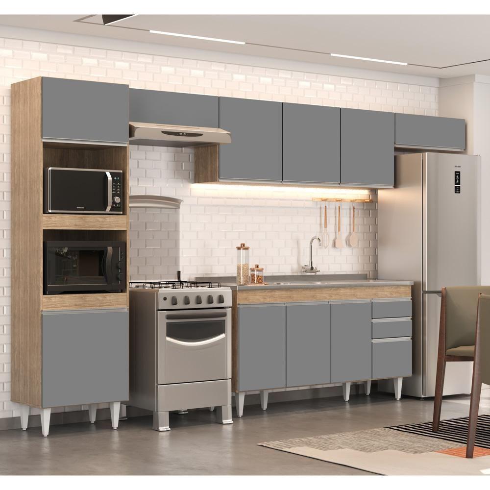 Armário De Cozinha Modulada 5 Peças Cp15 Balcão Com Pia Inox Castanho/cinza - Lumil - 2