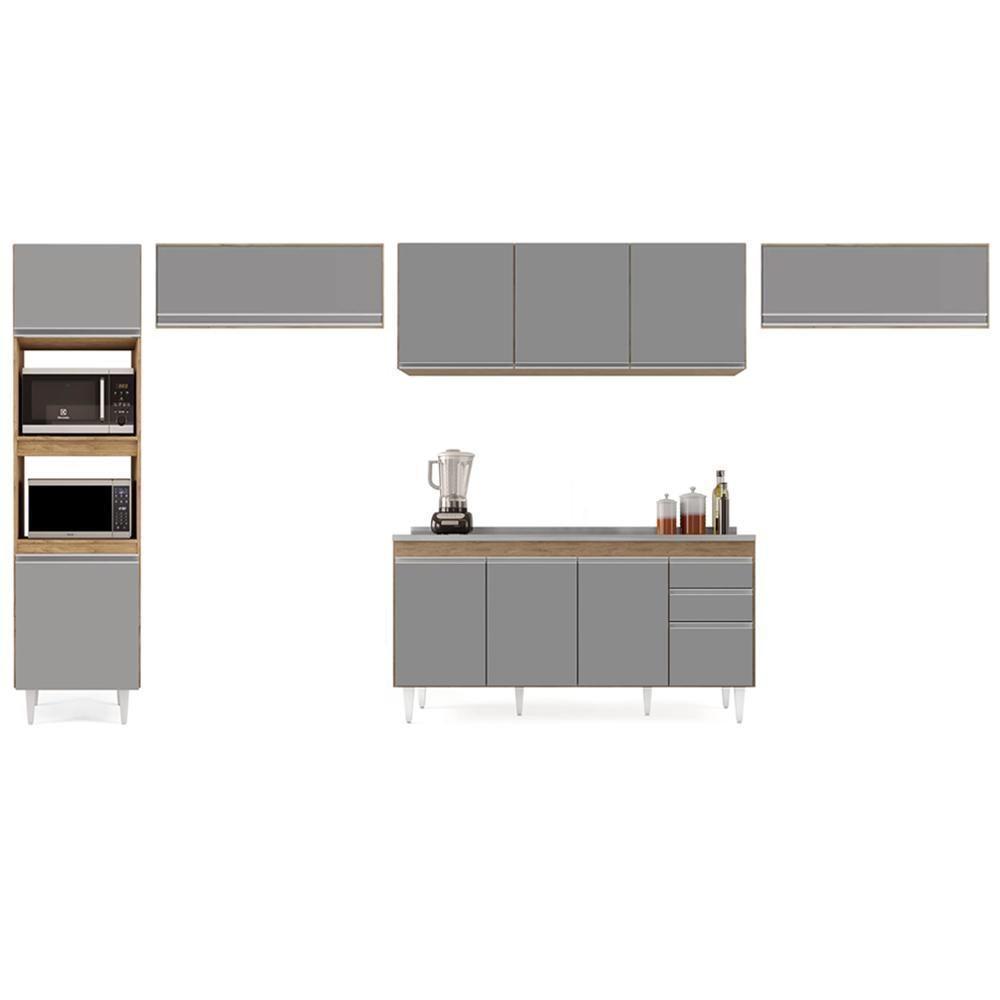 Armário De Cozinha Modulada 5 Peças Cp15 Balcão Com Pia Inox Castanho/cinza - Lumil - 6