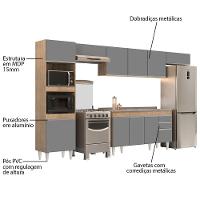 Armário De Cozinha Modulada 5 Peças Cp15 Balcão Com Pia Inox Castanho/cinza - Lumil - 3