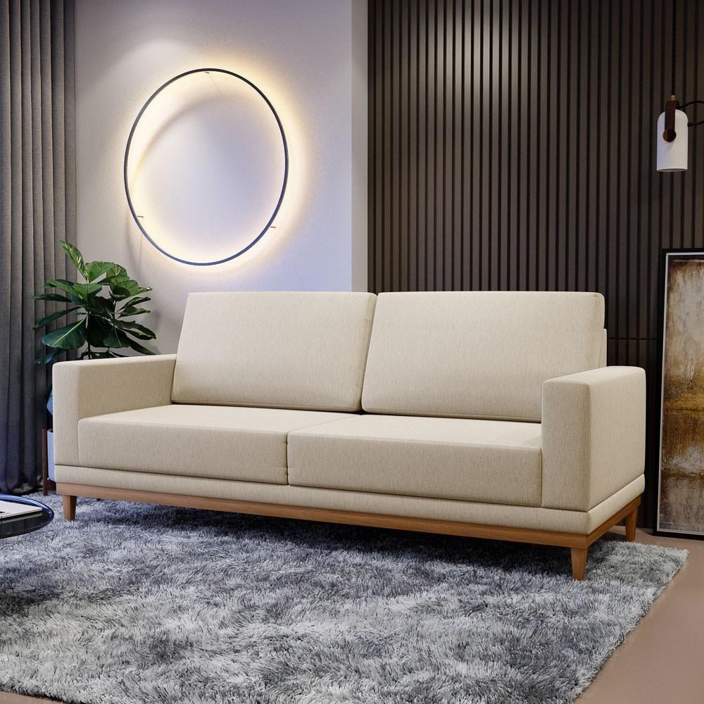 Sofá Living 200cm 3 Lugares Kayrós D05 Linho Bege - Mpozenato - 2